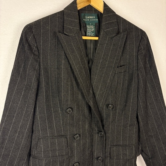 Lauren Ralph Lauren Pinstripe Blazer 100% Wool Charcoal Gray Old Money Preppy - Picture 4 of 6